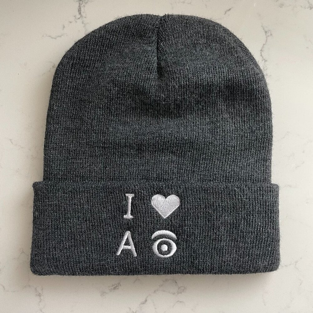 Apollo USA I Love AI 100% Acrylic Knit Beanie Hat Charcoal Grey + White OS NWOT
